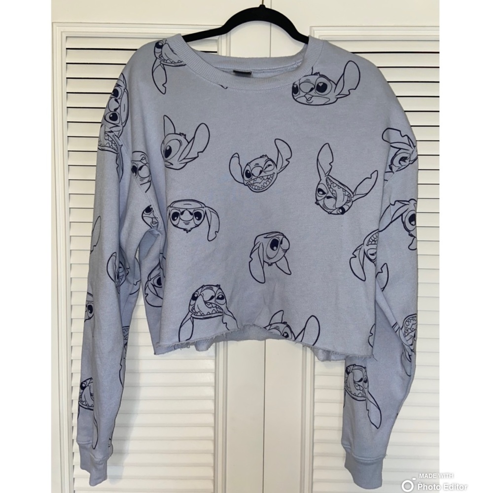 Disney Lilo & Stitch Blue All Over Print Graphic Crop Sweatshirt